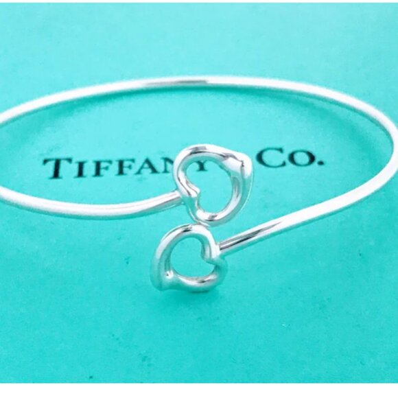 Tiffany & Co. Elsa Peretti Open Heart Double Heart Bangle in Sterling Silver - Picture 1 of 8